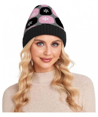 Plaid Cartoon Fashion Pink Black Beanie Knit Hat Vintage Stylish Knit Beanie Hat Adults Kids Women Men Plaid Cartoon Fashion ...