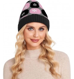 Plaid Cartoon Fashion Pink Black Beanie Knit Hat Vintage Stylish Knit Beanie Hat Adults Kids Women Men Plaid Cartoon Fashion ...