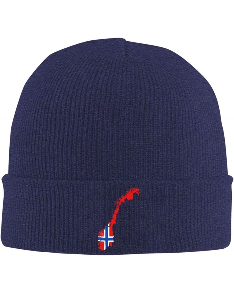 Norway Flag Map Cozy Knitted Hat for Winter - Warm Comfort Black Navy Blue $15.92 Skullies & Beanies