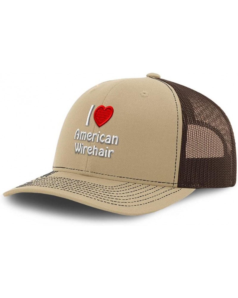 Custom Richardson Trucker Hat I (Love) American Wirehair Red Heart Pet Lovers Khaki Coffee Design Only $14.34 Baseball Caps