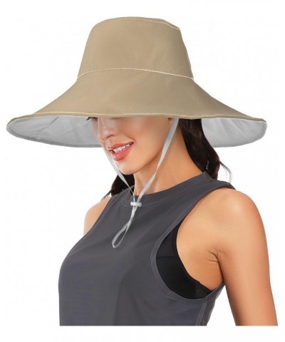 Women Tan Sun Hat Wide Brim Summer Beach Hat Reversible Foldable Chin Strap UV Protection Hat $14.39 Sun Hats