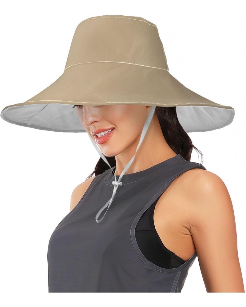 Women Tan Sun Hat Wide Brim Summer Beach Hat Reversible Foldable Chin Strap UV Protection Hat $14.39 Sun Hats