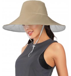 Women Tan Sun Hat Wide Brim Summer Beach Hat Reversible Foldable Chin Strap UV Protection Hat $14.39 Sun Hats