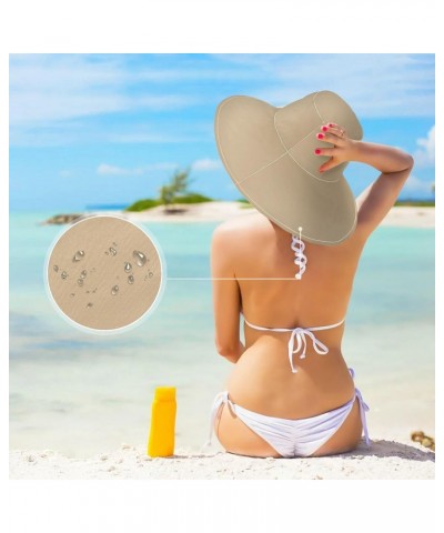 Women Tan Sun Hat Wide Brim Summer Beach Hat Reversible Foldable Chin Strap UV Protection Hat $14.39 Sun Hats