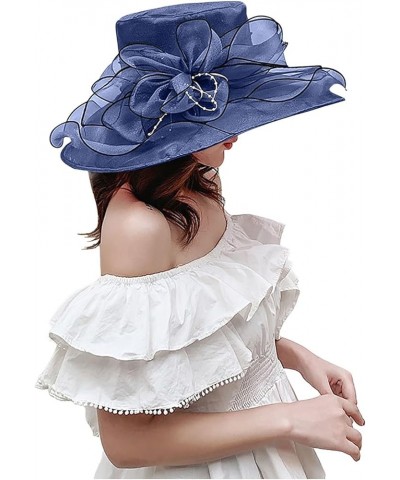 Fascinators Hat for Womens Bridal Wedding Dress White Wide Brim Hat Organza Sun Cap Casual Navy $9.59 Sun Hats