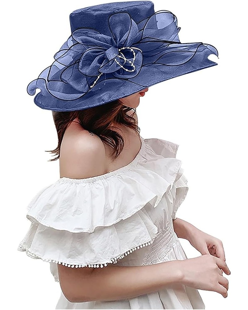 Fascinators Hat for Womens Bridal Wedding Dress White Wide Brim Hat Organza Sun Cap Casual Navy $9.59 Sun Hats