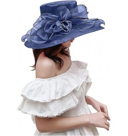 Fascinators Hat for Womens Bridal Wedding Dress White Wide Brim Hat Organza Sun Cap Casual Navy $9.59 Sun Hats