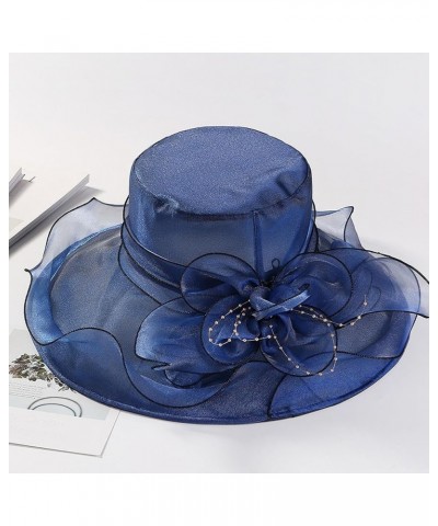 Fascinators Hat for Womens Bridal Wedding Dress White Wide Brim Hat Organza Sun Cap Casual Navy $9.59 Sun Hats