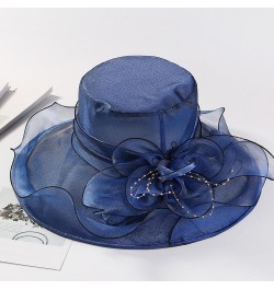 Fascinators Hat for Womens Bridal Wedding Dress White Wide Brim Hat Organza Sun Cap Casual Navy $9.59 Sun Hats