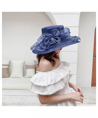 Fascinators Hat for Womens Bridal Wedding Dress White Wide Brim Hat Organza Sun Cap Casual Navy $9.59 Sun Hats