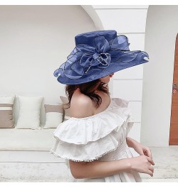 Fascinators Hat for Womens Bridal Wedding Dress White Wide Brim Hat Organza Sun Cap Casual Navy $9.59 Sun Hats