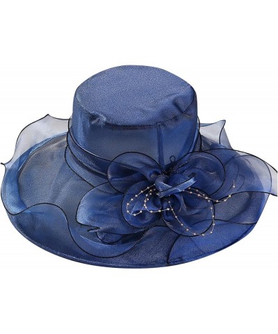 Fascinators Hat for Womens Bridal Wedding Dress White Wide Brim Hat Organza Sun Cap Casual Navy $9.59 Sun Hats