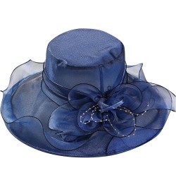 Fascinators Hat for Womens Bridal Wedding Dress White Wide Brim Hat Organza Sun Cap Casual Navy $9.59 Sun Hats