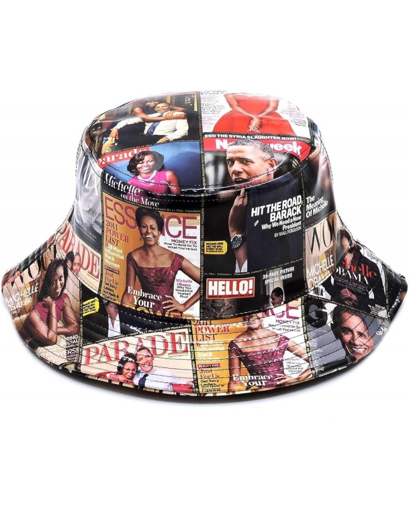 Unique Michelle Obama Magazine Cover Print Womens Patent Faux Leather Baseball Cap Hat - Multi $20.30 Baseball Caps