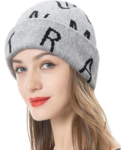 Slouchy Beanie Hats for Women, Letter Graphic Y2K Knitted Beanie, Winter Cashmere Hats for Women Men Grey $8.84 Skullies & Be...