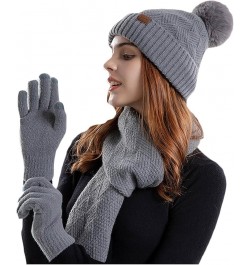 Womens Winter Warm Knit Slouchy Beanie Hat Touchscreen Gloves Scarf Set Skull Caps Faux Fur Pom Gifts for Women A01_gray $14....