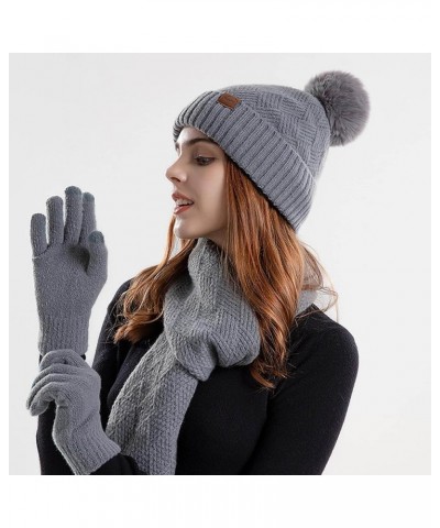 Womens Winter Warm Knit Slouchy Beanie Hat Touchscreen Gloves Scarf Set Skull Caps Faux Fur Pom Gifts for Women A01_gray $14....