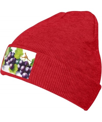 Black Warm Knit Hat Purple and Green Grapes Prints Soft Good Elasticity Suitable for Outdoor Sports Red $10.75 Skullies & Bea...