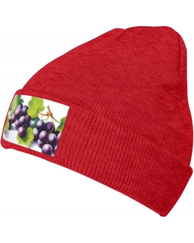 Black Warm Knit Hat Purple and Green Grapes Prints Soft Good Elasticity Suitable for Outdoor Sports Red $10.75 Skullies & Bea...