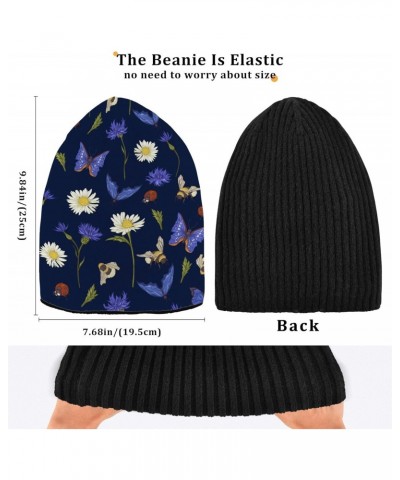 Daisies Bee Butterflies Winter Slouchy Beanie Hats for Men Women Lined Knit Warm Thick Binie Hat with Soft Velvet Cuffed Bean...