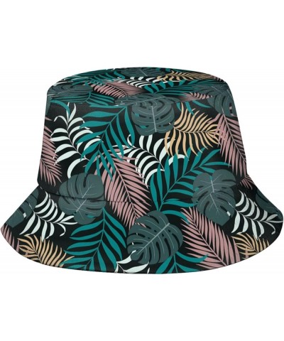 Tropical Leaves Print Bucket Hat Summer Travel Fisherman Cap for Women Men Teens Tropical Leaves-z008 $10.51 Bucket Hats