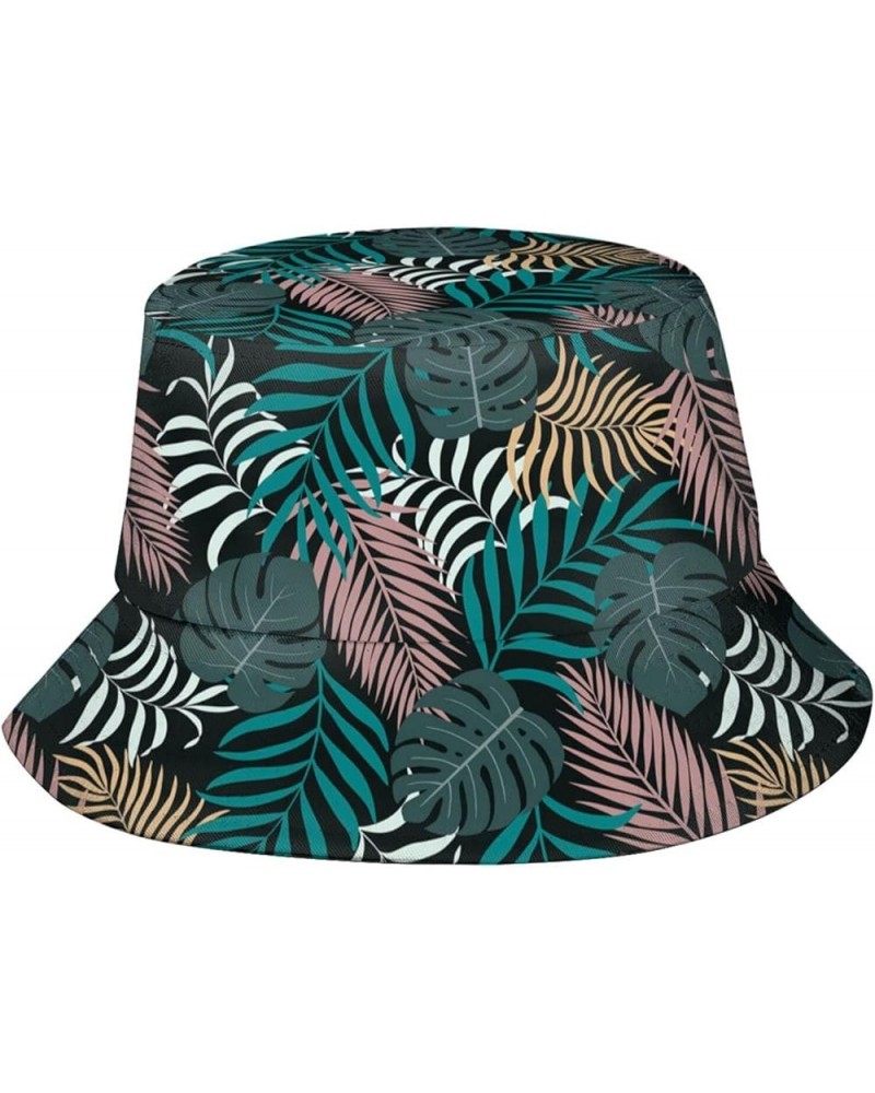 Tropical Leaves Print Bucket Hat Summer Travel Fisherman Cap for Women Men Teens Tropical Leaves-z008 $10.51 Bucket Hats