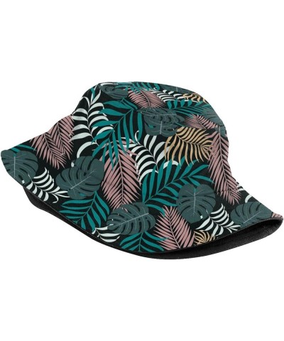 Tropical Leaves Print Bucket Hat Summer Travel Fisherman Cap for Women Men Teens Tropical Leaves-z008 $10.51 Bucket Hats