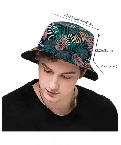 Tropical Leaves Print Bucket Hat Summer Travel Fisherman Cap for Women Men Teens Tropical Leaves-z008 $10.51 Bucket Hats