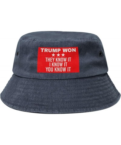 Trump Won They Know It I Know It You Know It Bucket Hat for Men Women Outdoor Washed Cotton Sun Hats Travel Beach Hat Navy Bl...