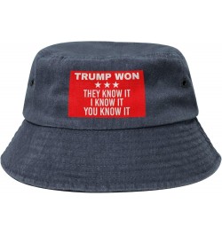 Trump Won They Know It I Know It You Know It Bucket Hat for Men Women Outdoor Washed Cotton Sun Hats Travel Beach Hat Navy Bl...