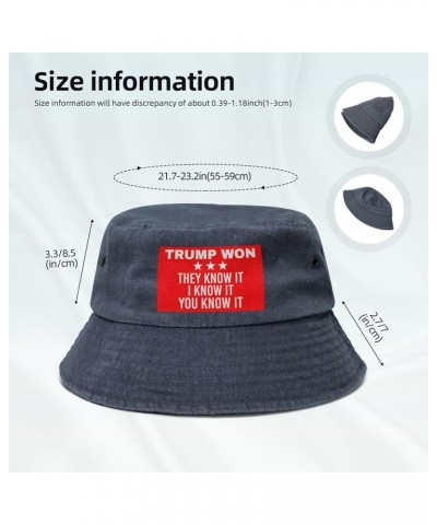 Trump Won They Know It I Know It You Know It Bucket Hat for Men Women Outdoor Washed Cotton Sun Hats Travel Beach Hat Navy Bl...