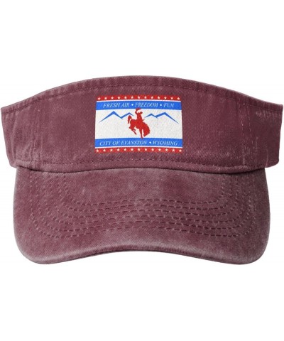 Flag of Evanston, Wyoming Sun Visor Hats for Women Men Adjustable Sports Sun Hats Cotton Golf Cap Red $12.38 Visors