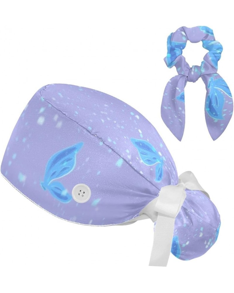 Scrub Hat Blue Butterfly Adjustable Working Cap with Button Bow Hair Scrunchies for Women Color 1 $10.44 Skullies & Beanies