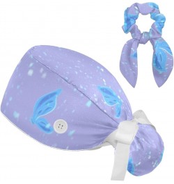 Scrub Hat Blue Butterfly Adjustable Working Cap with Button Bow Hair Scrunchies for Women Color 1 $10.44 Skullies & Beanies