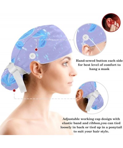 Scrub Hat Blue Butterfly Adjustable Working Cap with Button Bow Hair Scrunchies for Women Color 1 $10.44 Skullies & Beanies