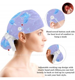 Scrub Hat Blue Butterfly Adjustable Working Cap with Button Bow Hair Scrunchies for Women Color 1 $10.44 Skullies & Beanies