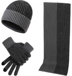 Unisex Winter Warm Hat Scarf Gloves Set Men Women Thick Fleece Knit Beanie Hat Long Scarf Touch Screen Mittens Xmas Gift Ski ...