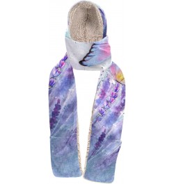 Women Winter Warm Hoodie Hat Scarf Gloves Pocket Warm Hat Lavender Butterfly Watercolor Long Scarf Wraps(237br6a) $17.50 Scarves