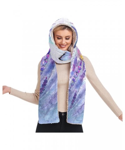 Women Winter Warm Hoodie Hat Scarf Gloves Pocket Warm Hat Lavender Butterfly Watercolor Long Scarf Wraps(237br6a) $17.50 Scarves