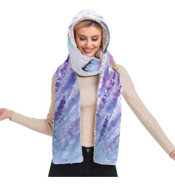 Women Winter Warm Hoodie Hat Scarf Gloves Pocket Warm Hat Lavender Butterfly Watercolor Long Scarf Wraps(237br6a) $17.50 Scarves