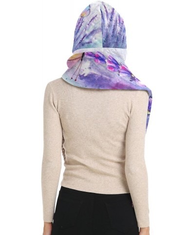 Women Winter Warm Hoodie Hat Scarf Gloves Pocket Warm Hat Lavender Butterfly Watercolor Long Scarf Wraps(237br6a) $17.50 Scarves