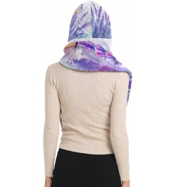 Women Winter Warm Hoodie Hat Scarf Gloves Pocket Warm Hat Lavender Butterfly Watercolor Long Scarf Wraps(237br6a) $17.50 Scarves