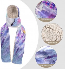 Women Winter Warm Hoodie Hat Scarf Gloves Pocket Warm Hat Lavender Butterfly Watercolor Long Scarf Wraps(237br6a) $17.50 Scarves