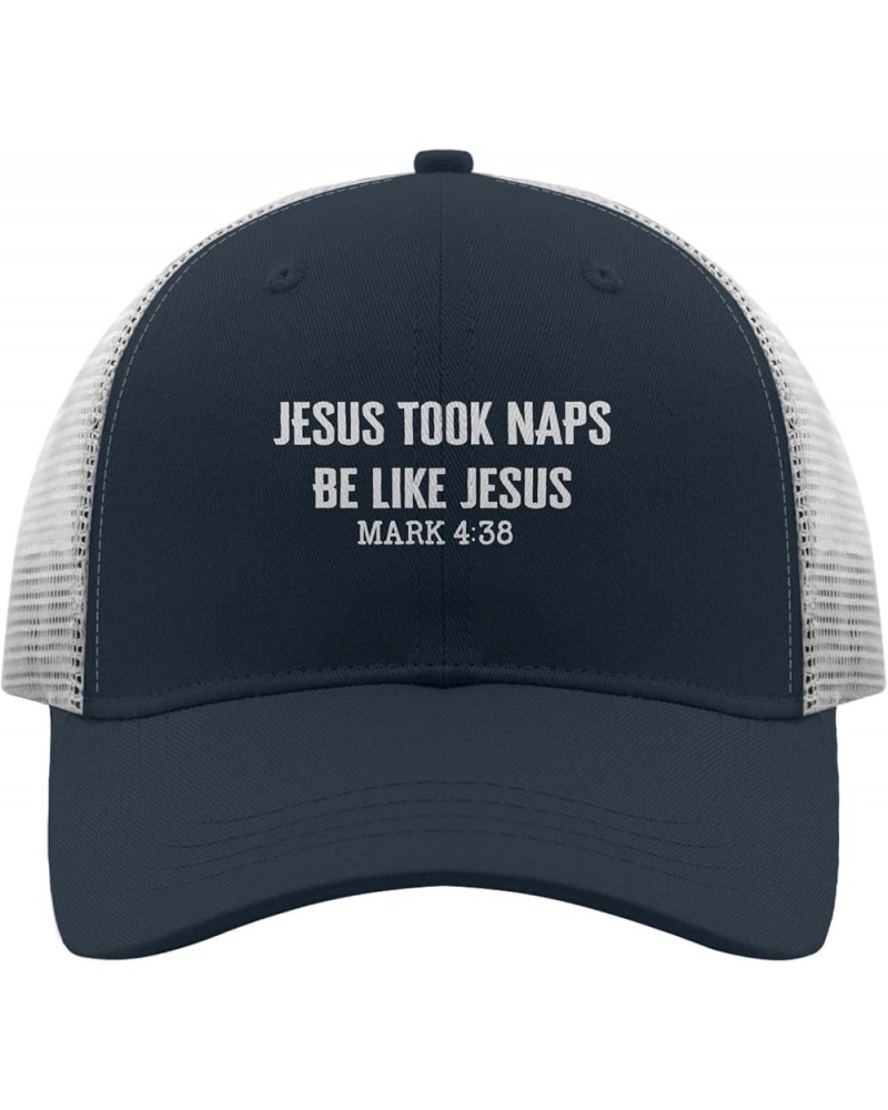 Funny Trucker Hat Jesus Fitted Trucker Hats for Men Golf Trucker Hats Trendy Vintage Hiking Cap Marine Blue $12.43 Baseball Caps