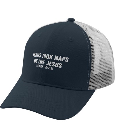 Funny Trucker Hat Jesus Fitted Trucker Hats for Men Golf Trucker Hats Trendy Vintage Hiking Cap Marine Blue $12.43 Baseball Caps