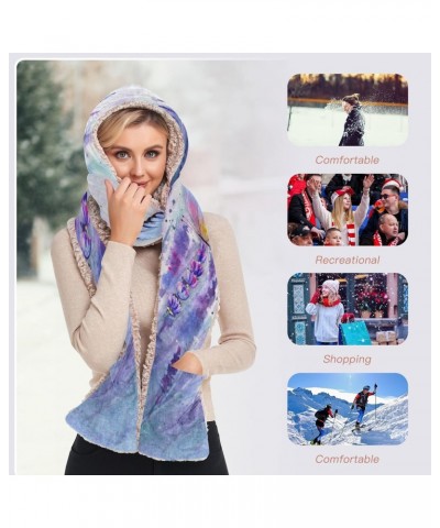 Women Winter Warm Hoodie Hat Scarf Gloves Pocket Warm Hat Lavender Butterfly Watercolor Long Scarf Wraps(237br6a) $17.50 Scarves