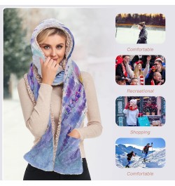 Women Winter Warm Hoodie Hat Scarf Gloves Pocket Warm Hat Lavender Butterfly Watercolor Long Scarf Wraps(237br6a) $17.50 Scarves