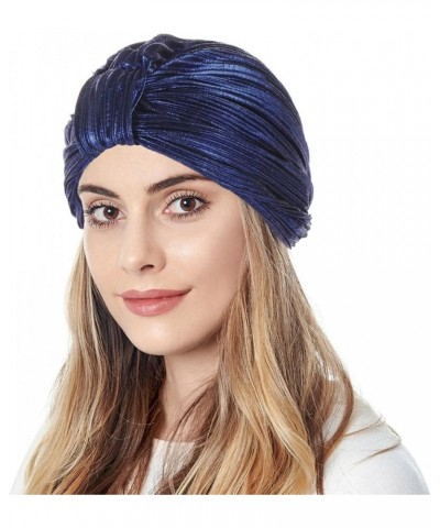 Women Knot Turban Hat African Head Wraps Muslim Head Scarf Cancer Patient Hair Wrap Dark Blue $7.01 Skullies & Beanies