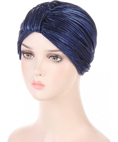 Women Knot Turban Hat African Head Wraps Muslim Head Scarf Cancer Patient Hair Wrap Dark Blue $7.01 Skullies & Beanies