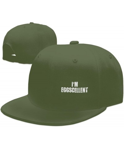 I'm Eggscellent Hat Black Flat Brim Trucker Hats Adjustable Trendy Baseball Cap Moss Green $11.15 Baseball Caps